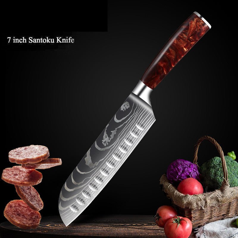 10-Piece Red Handle Damascus Knife Set