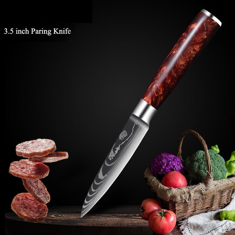 10-Piece Red Handle Damascus Knife Set