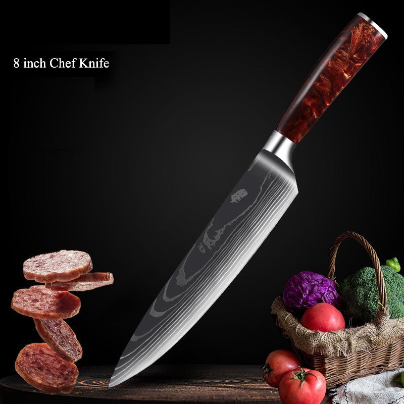 10-Piece Red Handle Damascus Knife Set