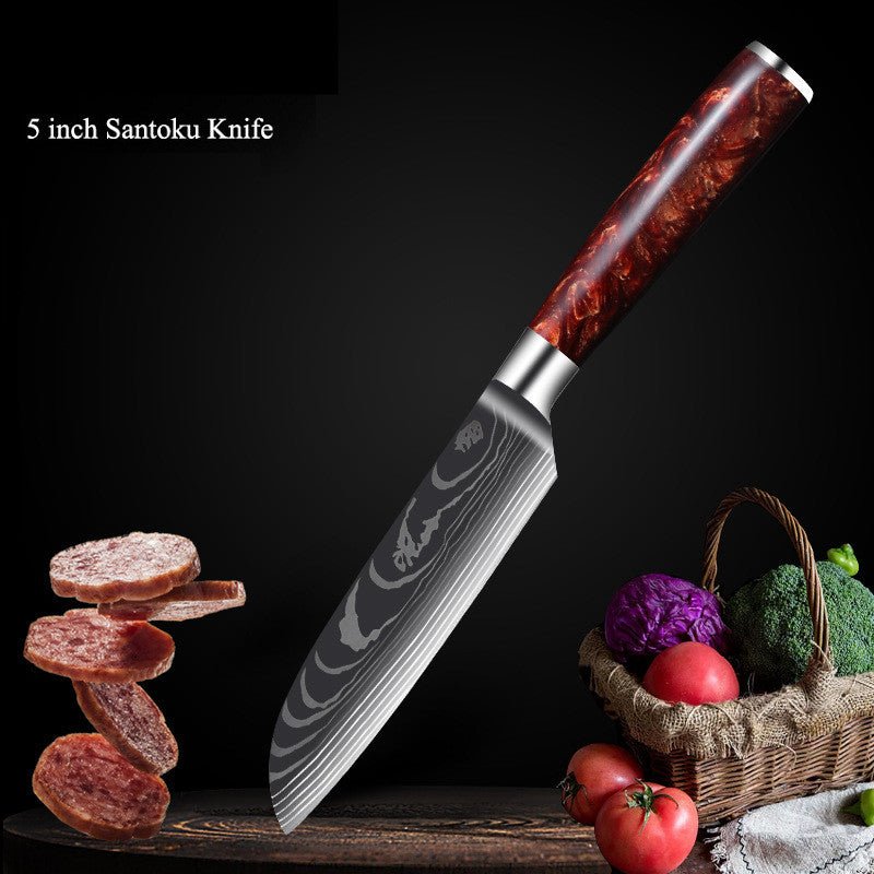 10-Piece Red Handle Damascus Knife Set
