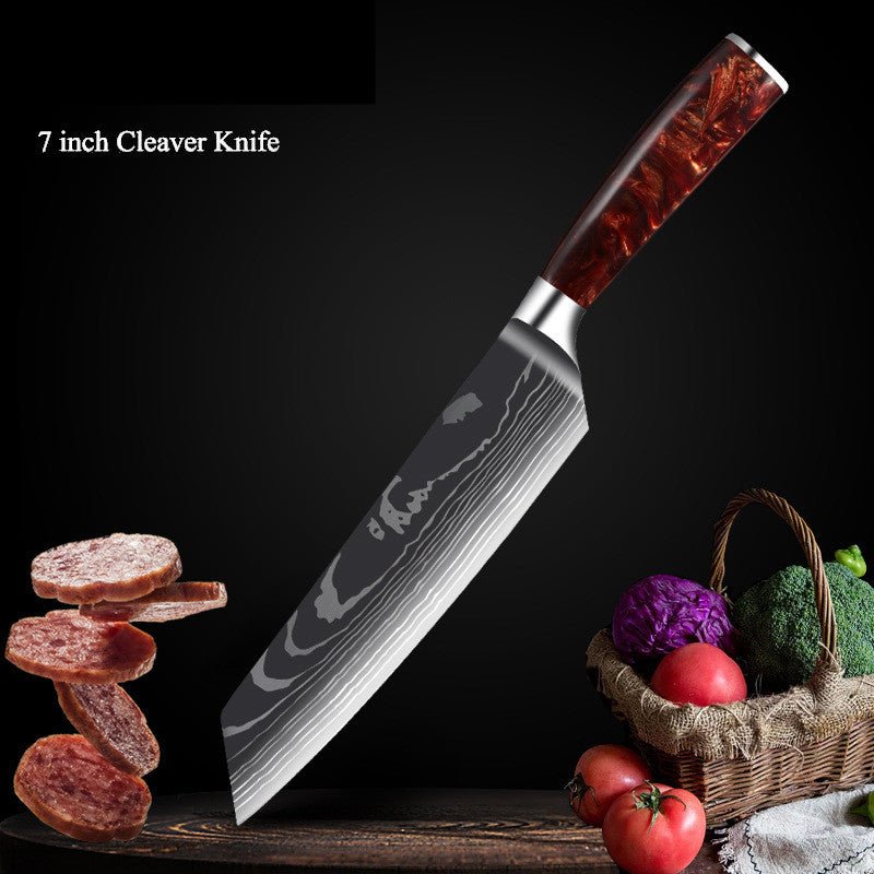 10-Piece Red Handle Damascus Knife Set
