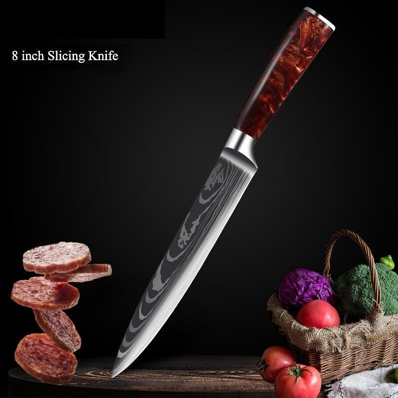 10-Piece Red Handle Damascus Knife Set