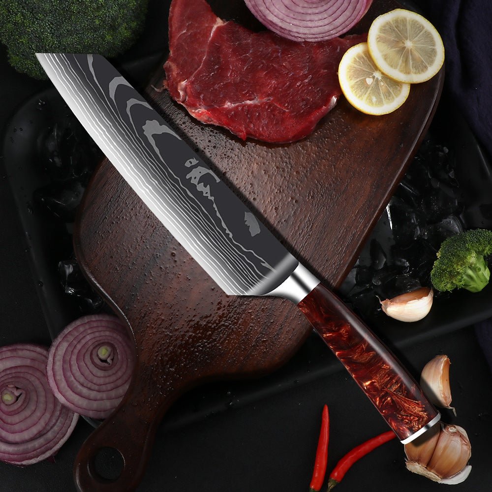 10-Piece Red Handle Damascus Knife Set