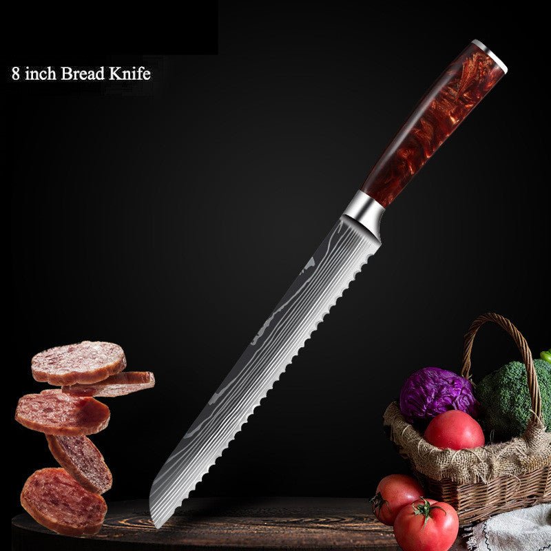 10-Piece Red Handle Damascus Knife Set
