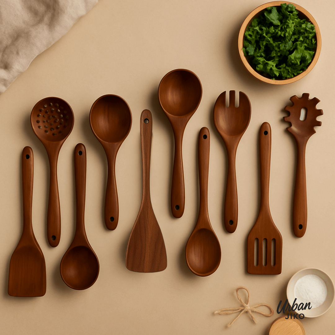 10-Piece Teak Wooden Utensil Set