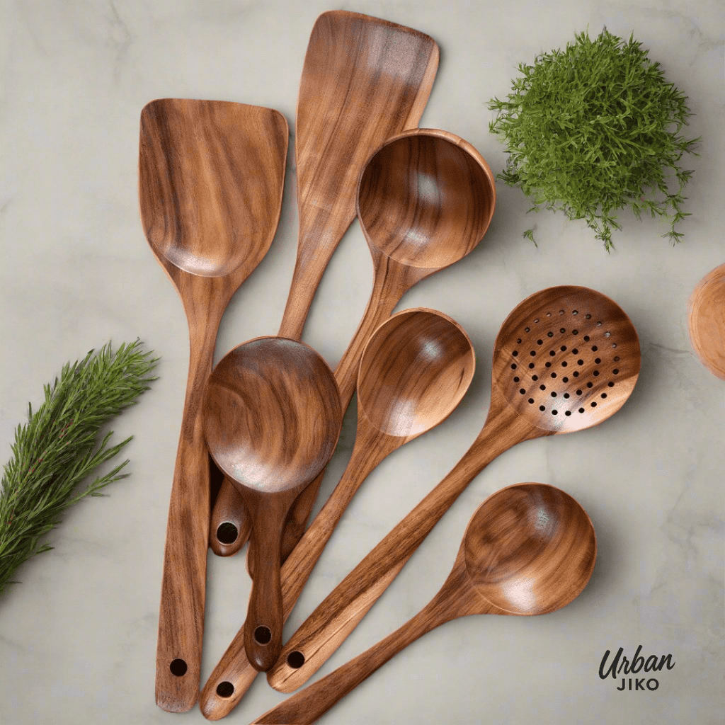 11-Piece Teak Wooden Utensil Set