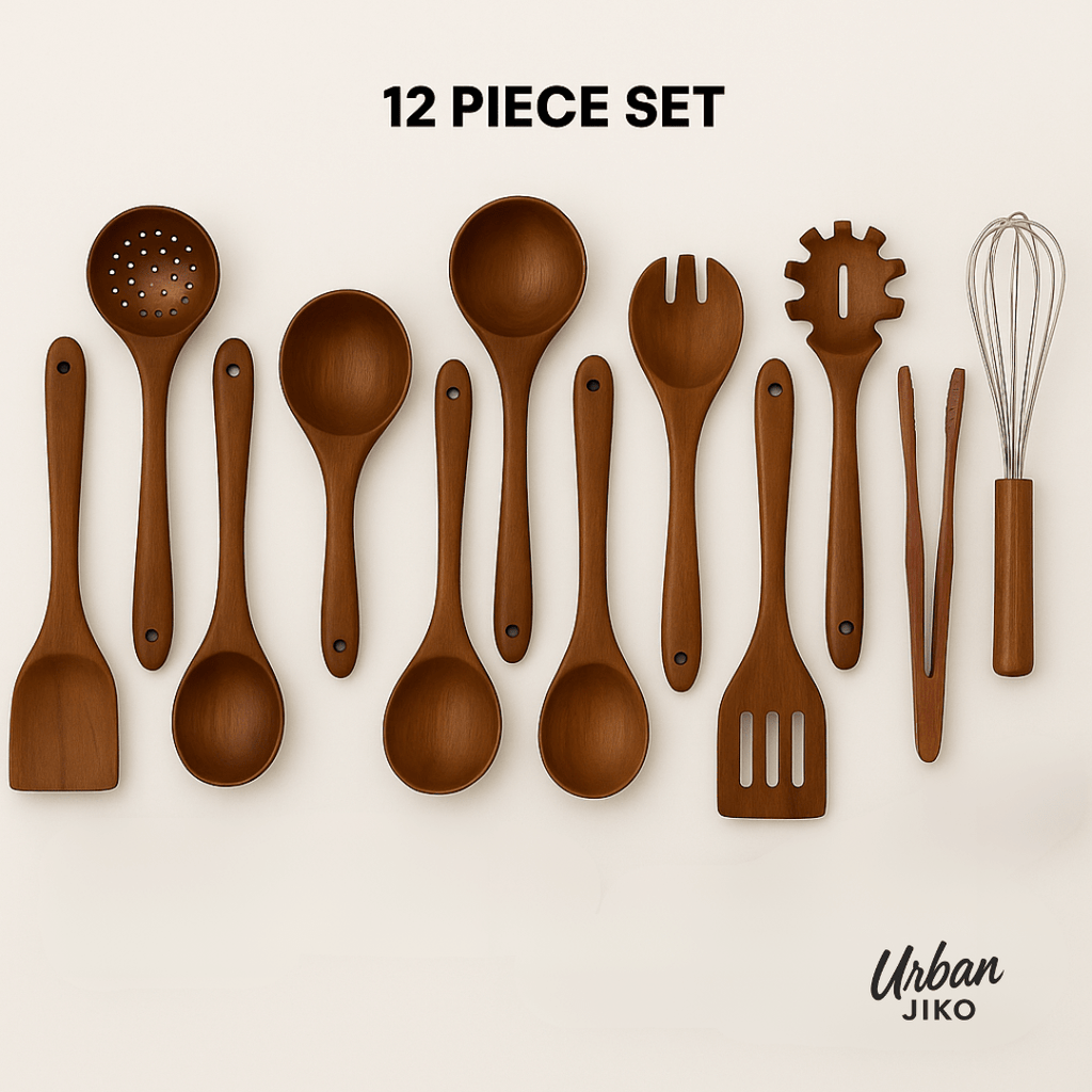 12-Piece Teak Wooden Utensil Set