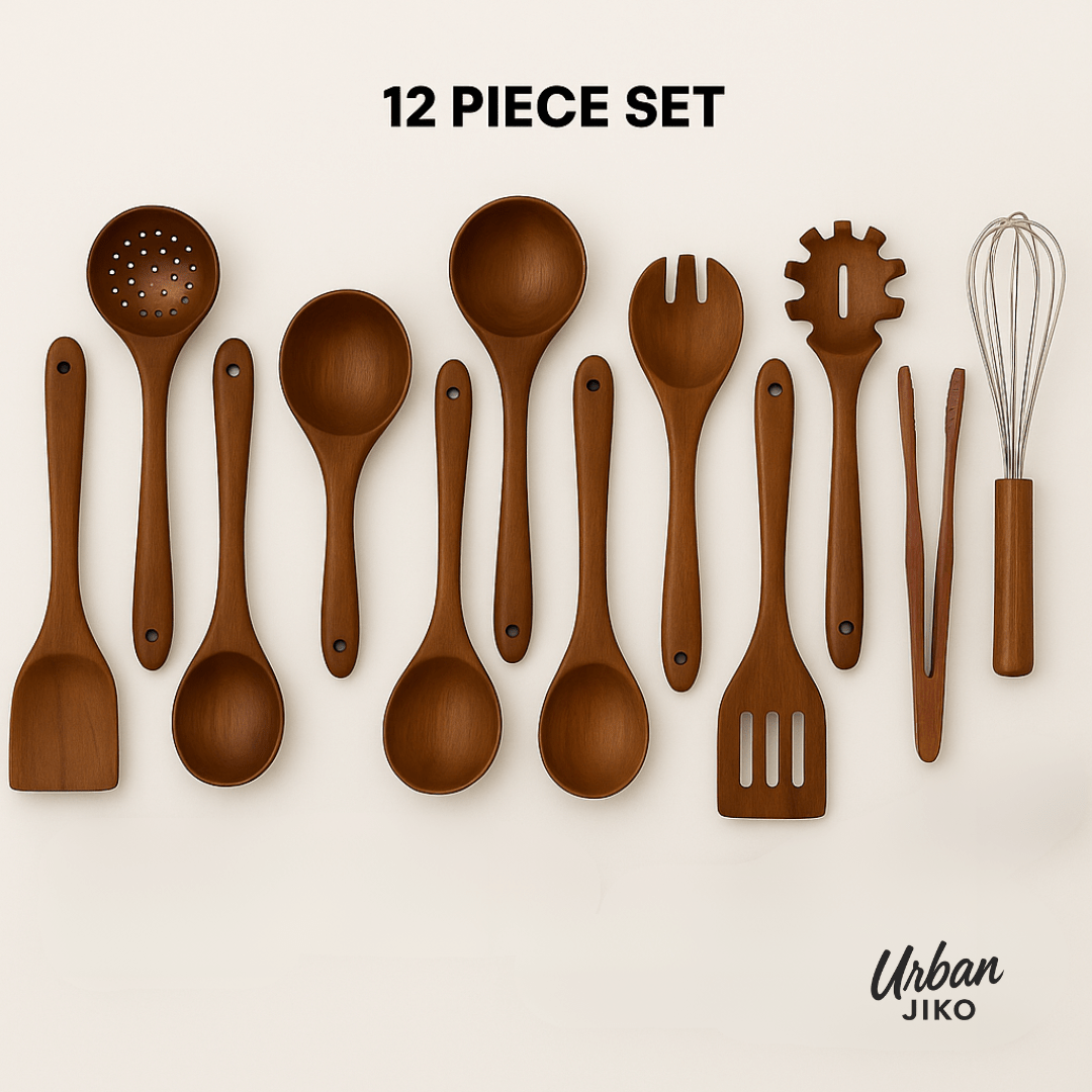 12-Piece Teak Wooden Utensil Set