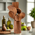 8-Piece Teak Wooden Utensil Set (Holder Included)